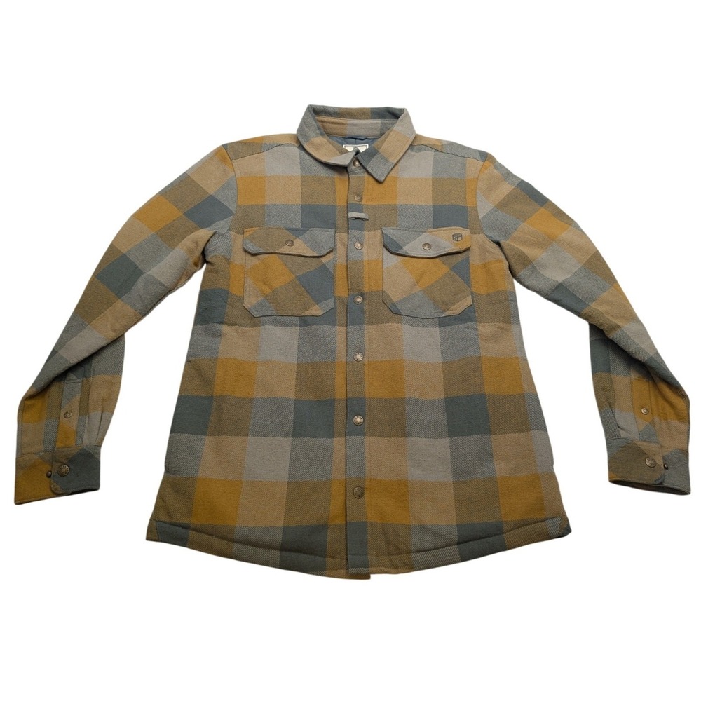 NWT Born Primitive Flannel Shirt Jacket Men Small Yellow Plaid Quilted Insulated